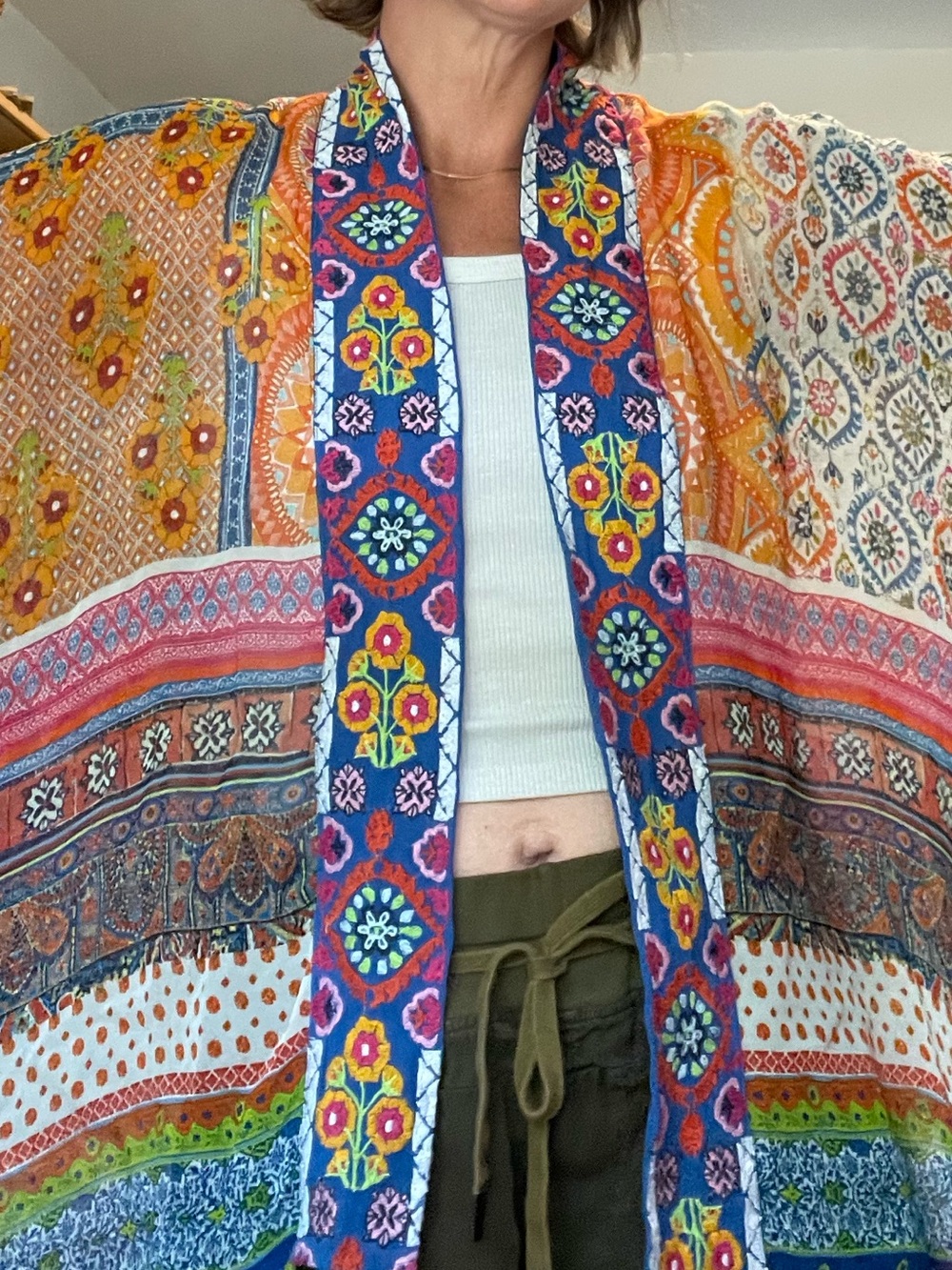Colorful Bohemian Silk Shawl Top One Size - Picture 3 of 10